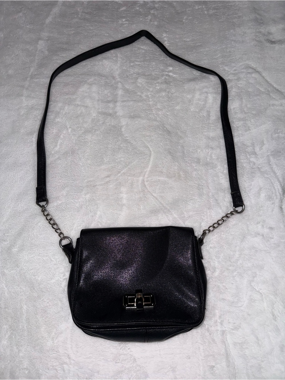 Black Crossbody Bag with Chain Accent
